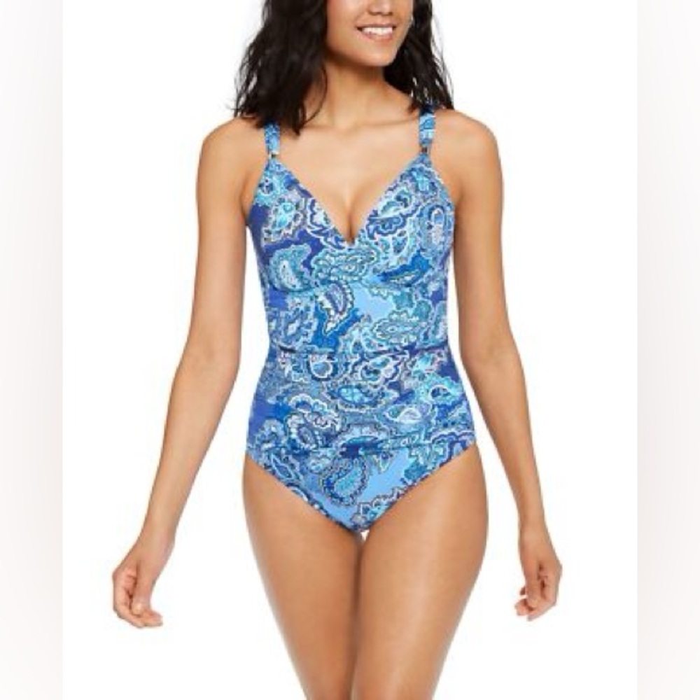 Lauren Ralph Lauren Blue Paisley One-Piece underwire one piece Swimsuit size 10